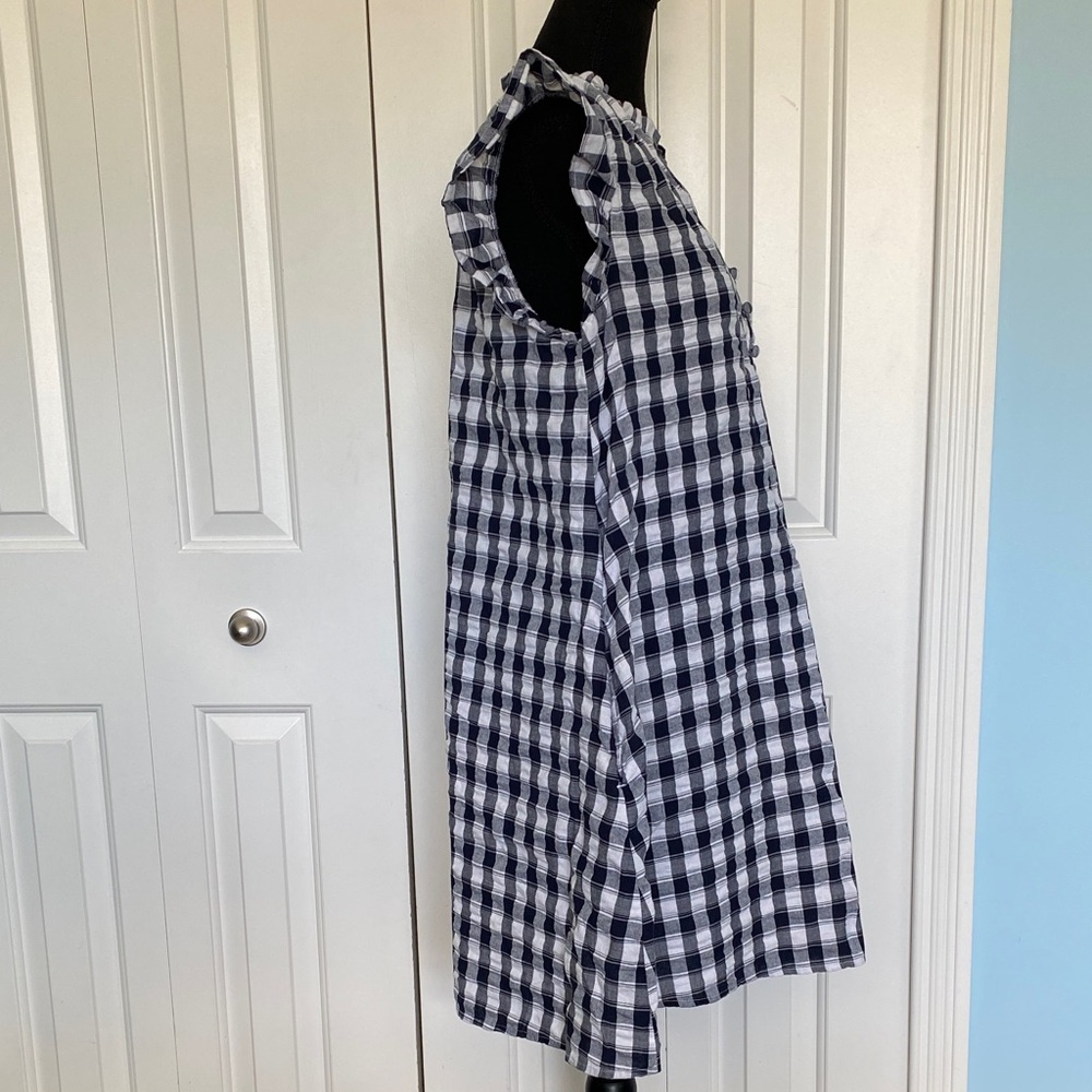 Time and Tru Medium White & Navy Blue Classic Plaid Checkered Dress With Pockets - Picture 5 of 7